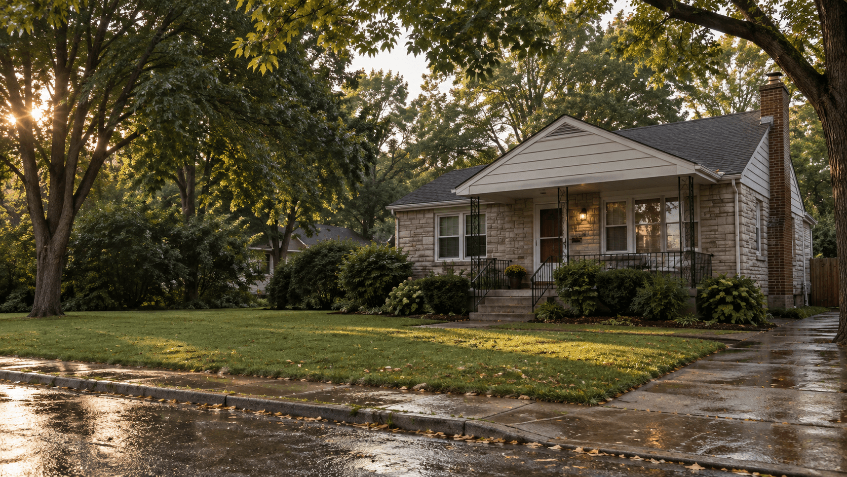 A modest Midwestern home in a tree-lined neighborhood